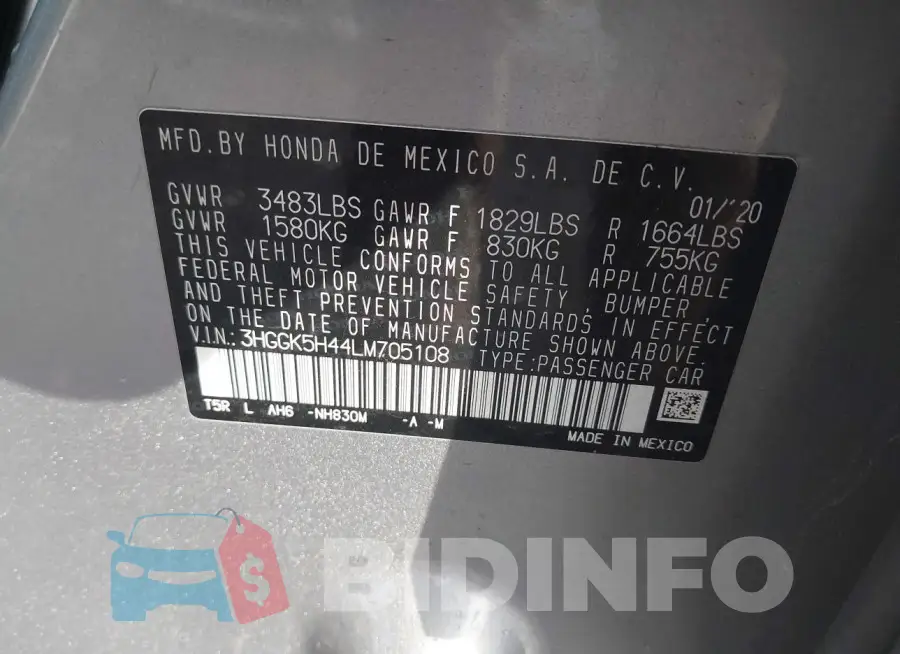 3HGGK5H44LM705108 Photo# 9