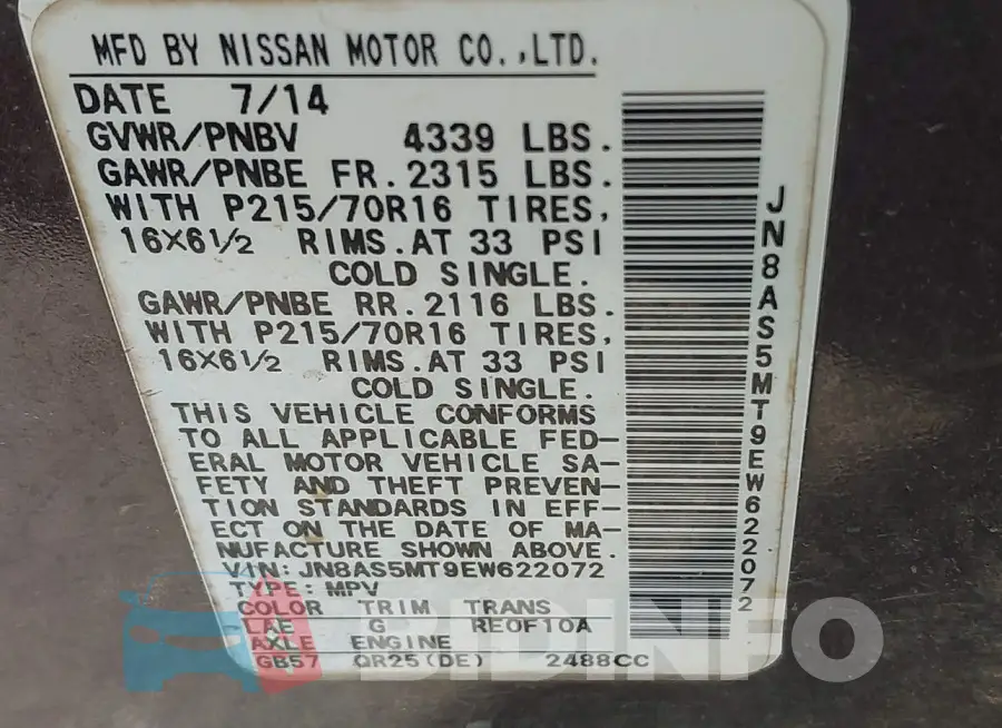 JN8AS5MT9EW622072 Photo# 9
