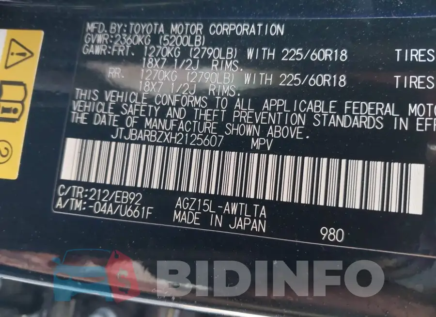 JTJBARBZXH2125607 Photo# 9