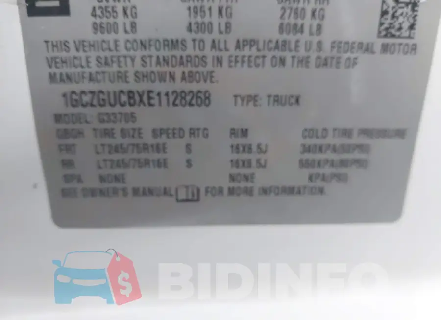 1GCZGUCBXE1128268 Photo# 9