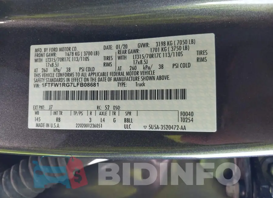 1FTFW1RG7LFB08681 Photo# 9