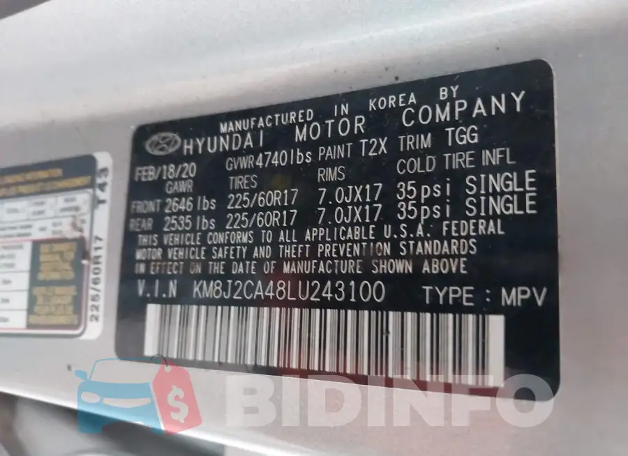 KM8J2CA48LU243100 Photo# 9
