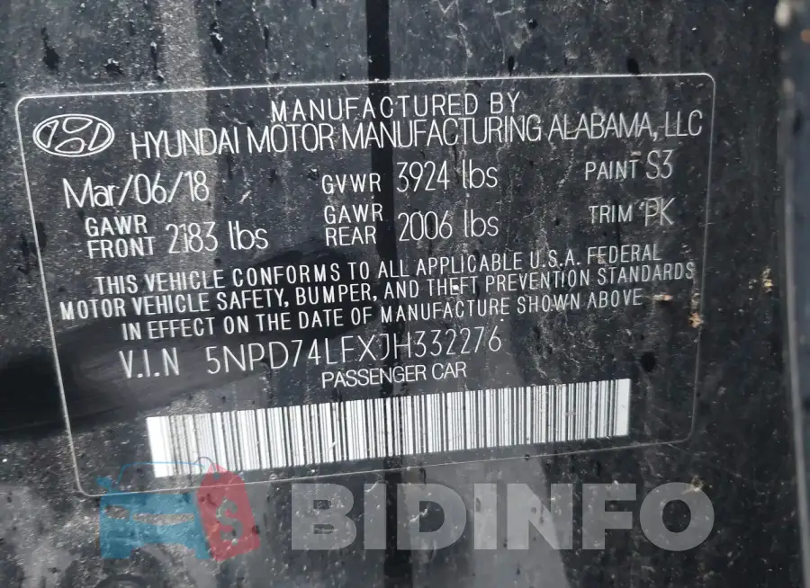 5NPD74LFXJH332276 Photo# 9