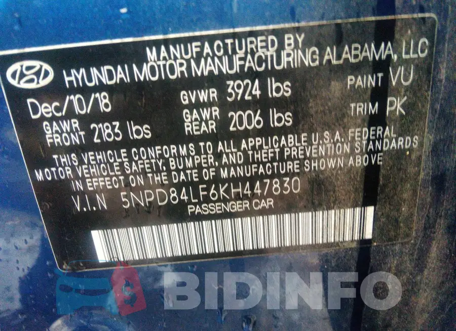5NPD84LF6KH447830 Photo# 9