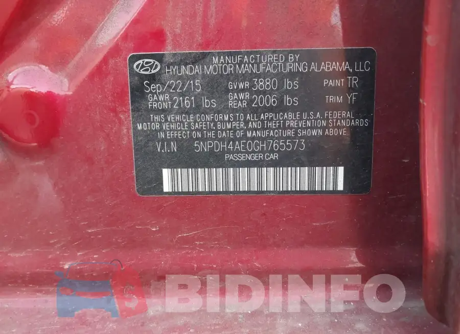 5NPDH4AE0GH765573 Photo# 9