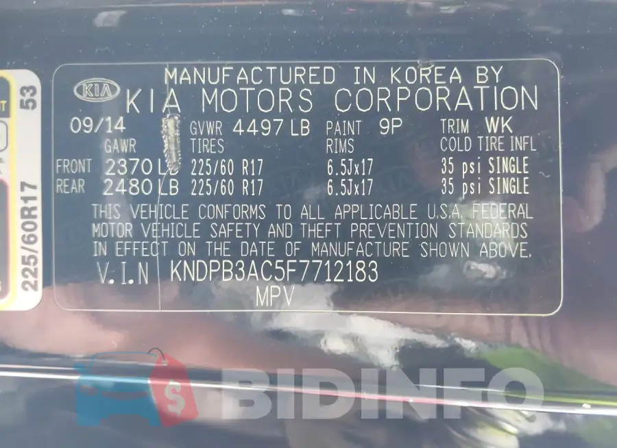 KNDPB3AC5F7712183 Photo# 9
