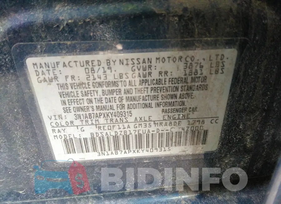 3N1AB7APXKY409315 Photo# 9
