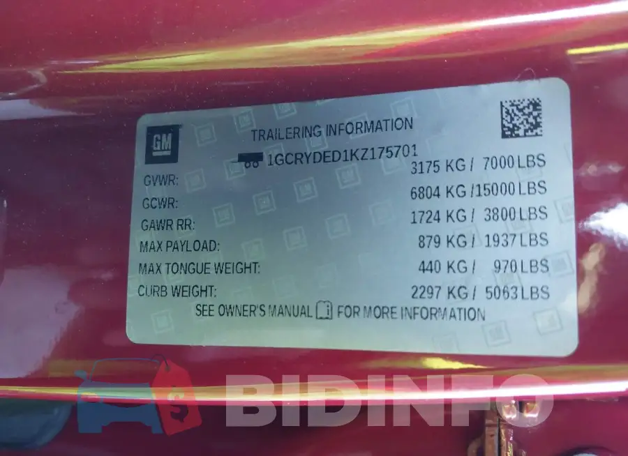 1GCRYDED1KZ175701 Photo# 9