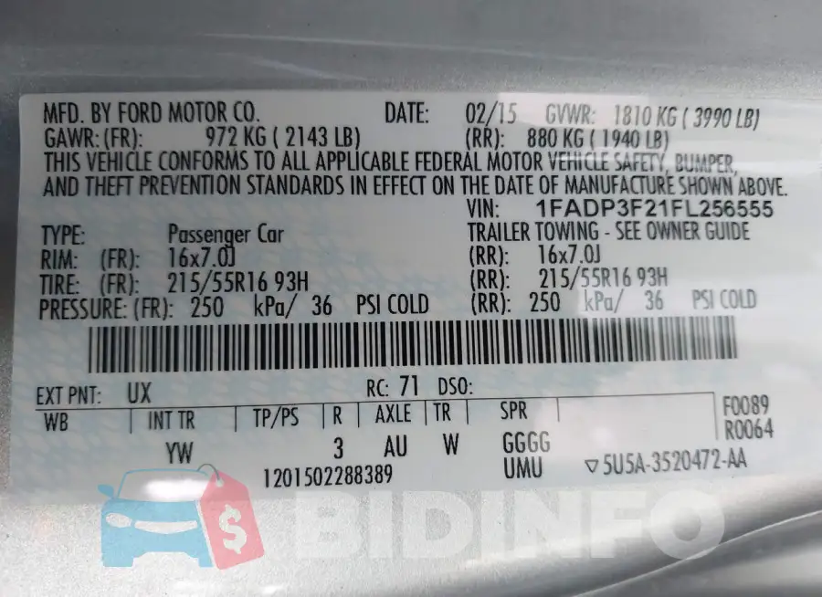 1FADP3F21FL256555 Photo# 9