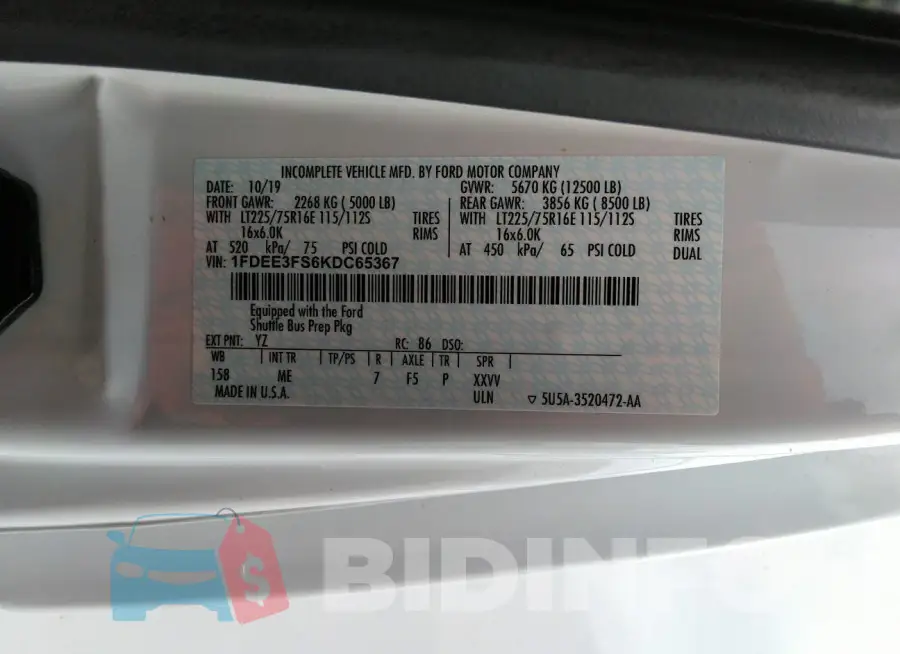 1FDEE3FS6KDC65367 Photo# 9