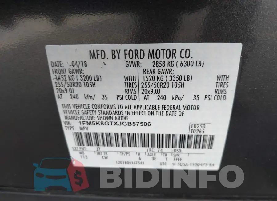 1FM5K8GTXJGB57506 Photo# 9