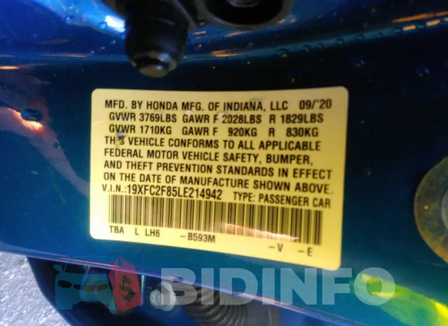 19XFC2F85LE214942 Photo# 9