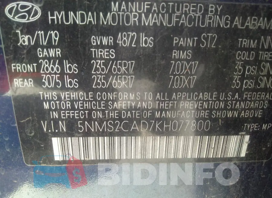 5NMS2CAD7KH077800 Photo# 9