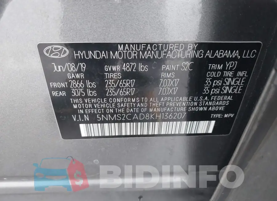 5NMS2CAD8KH136207 Photo# 9