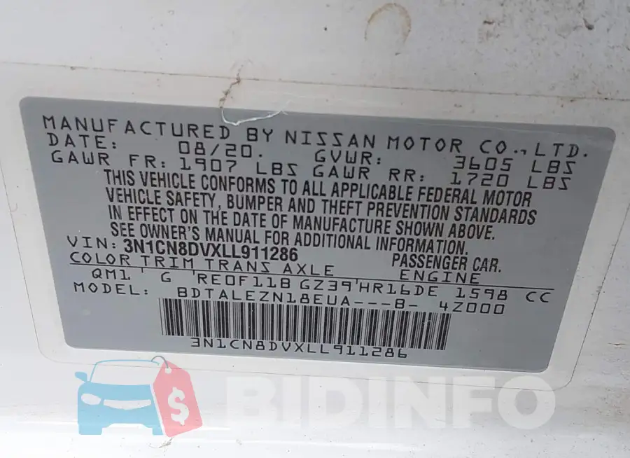 3N1CN8DVXLL911286 Photo# 9