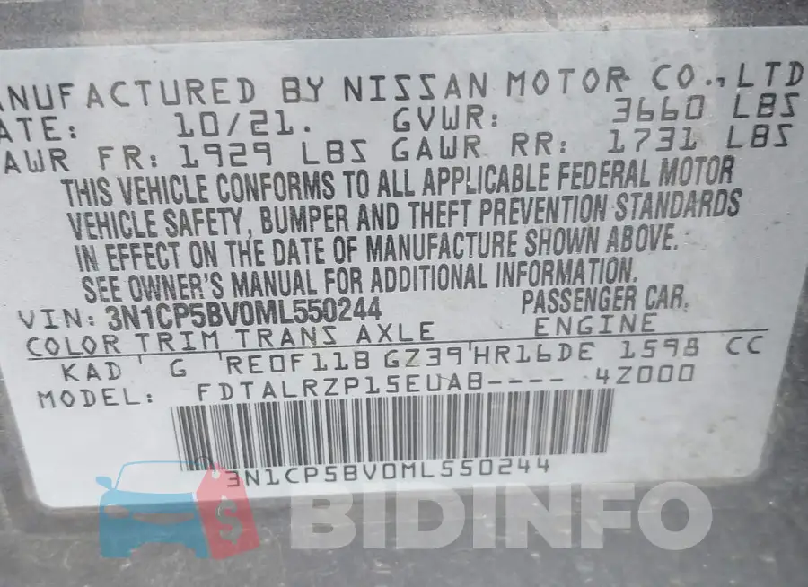 3N1CP5BV0ML550244 Photo# 9