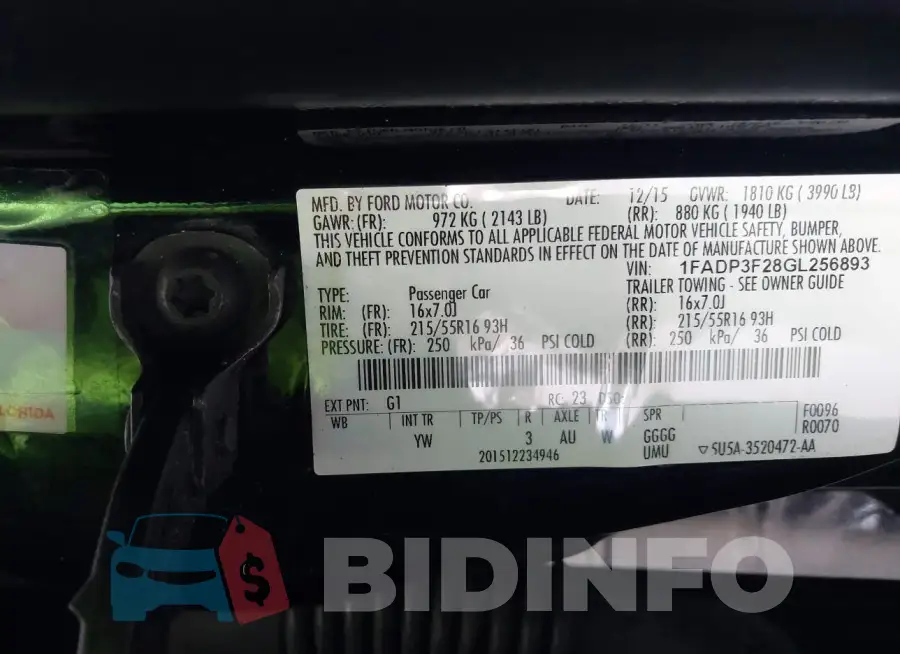 1FADP3F28GL256893 Photo# 9