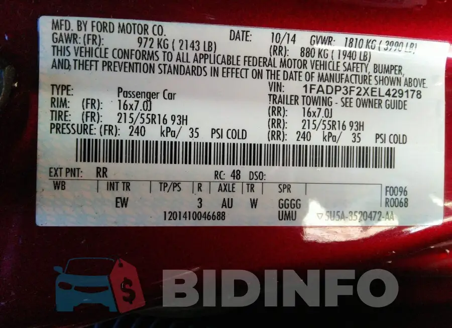 1FADP3F2XEL429178 Photo# 9
