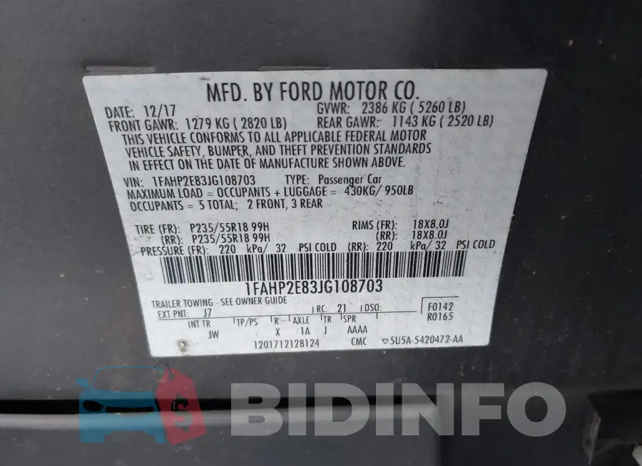 1FAHP2E83JG108703 Photo# 9
