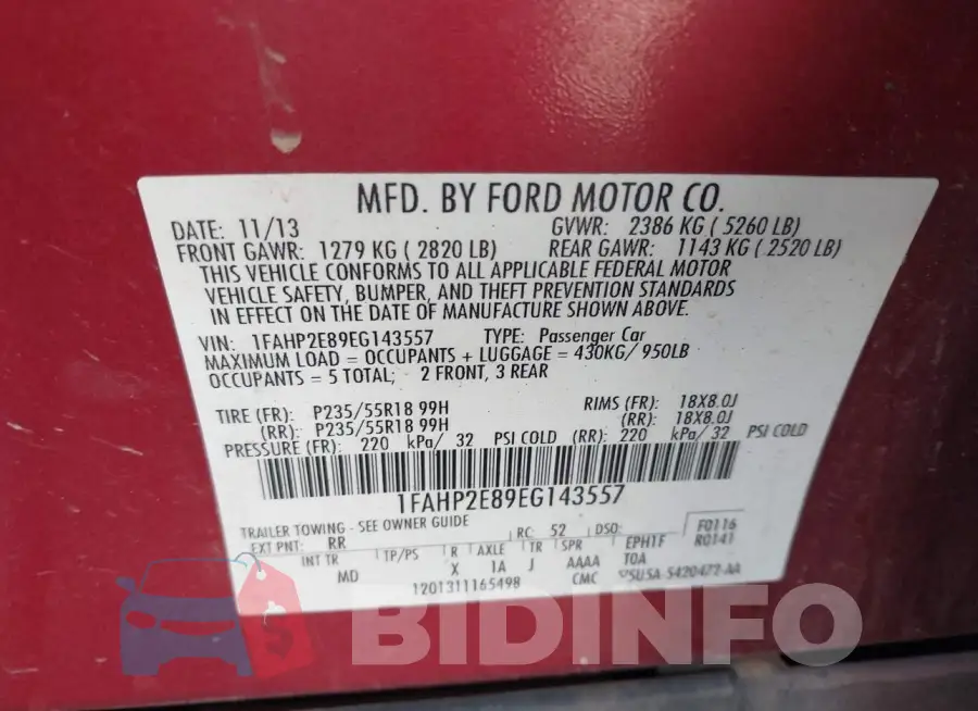 1FAHP2E89EG143557 Photo# 9
