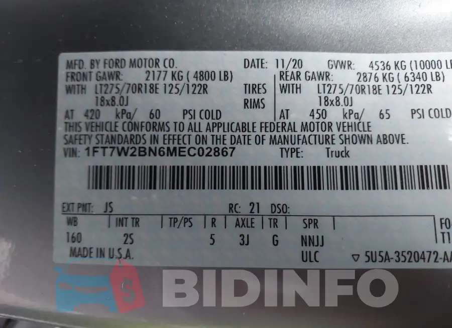 1FT7W2BN6MEC02867 Photo# 9