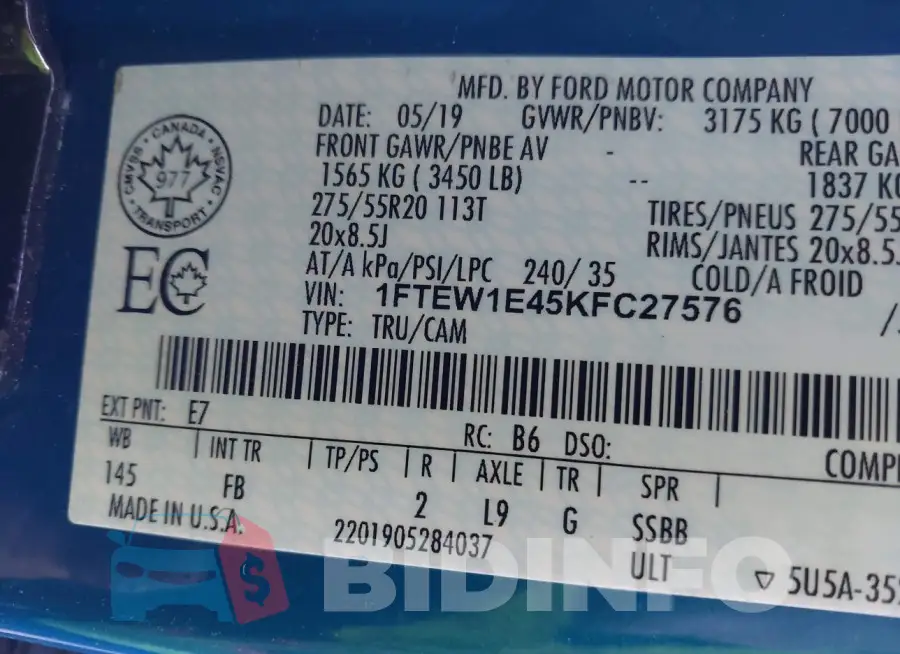 1FTEW1E45KFC27576 Photo# 9