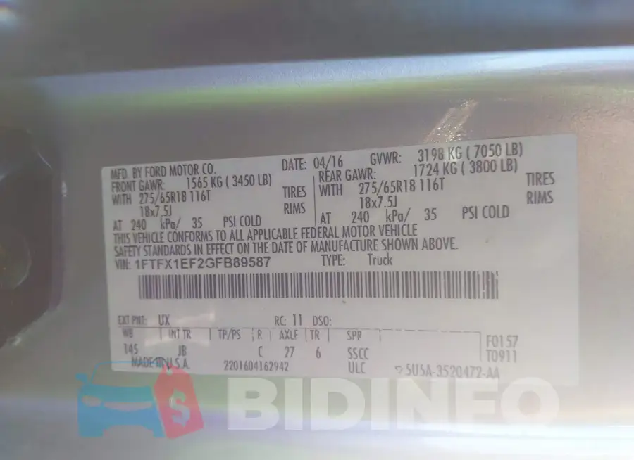 1FTFX1EF2GFB89587 Photo# 9
