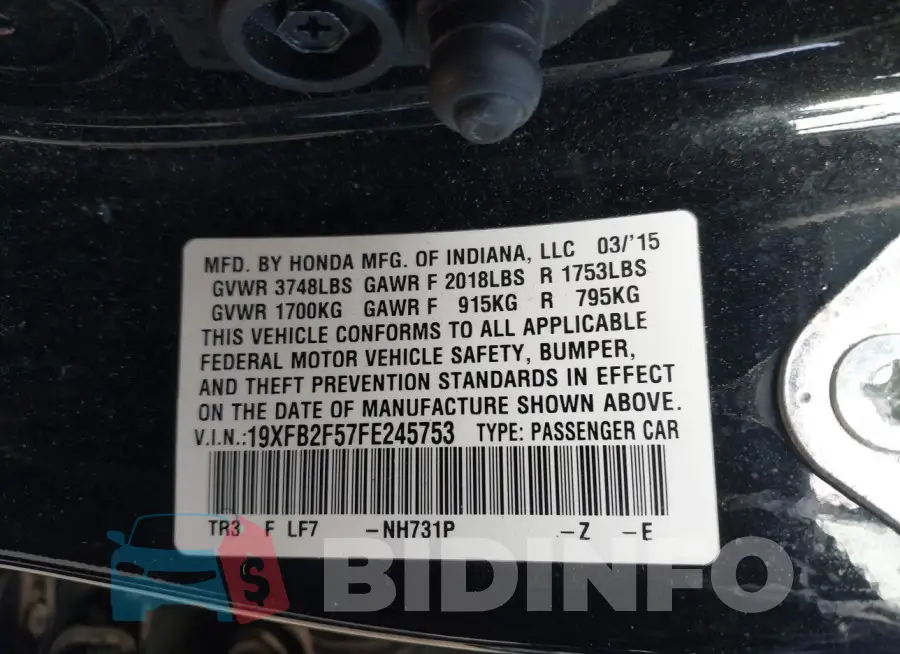 19XFB2F57FE245753 Photo# 9
