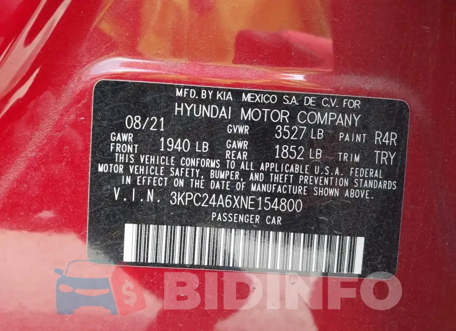 3KPC24A6XNE154800 Photo# 9