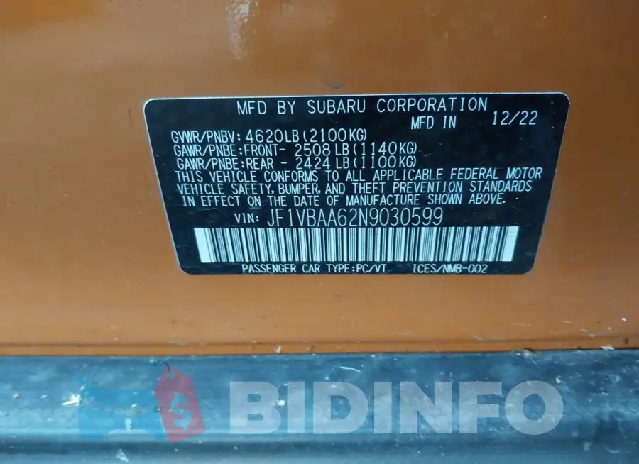 JF1VBAA62N9030599 Photo# 9