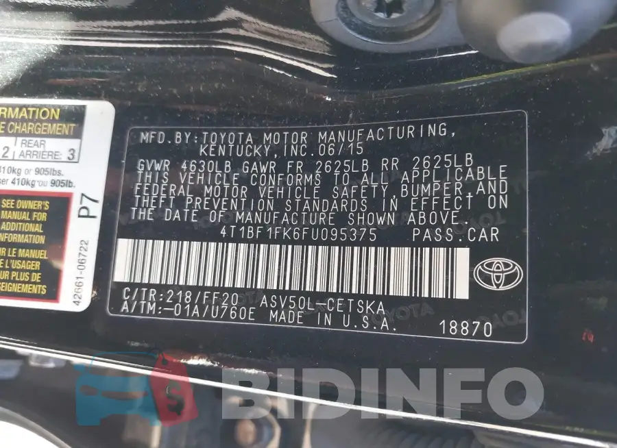 4T1BF1FK6FU095375 Photo# 9
