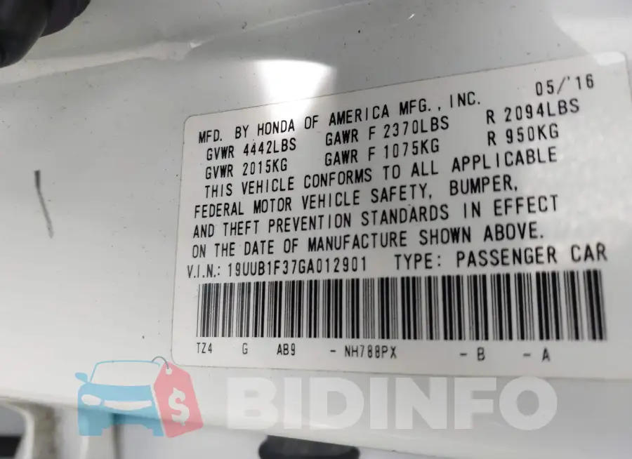 19UUB1F37GA012901 Photo# 9