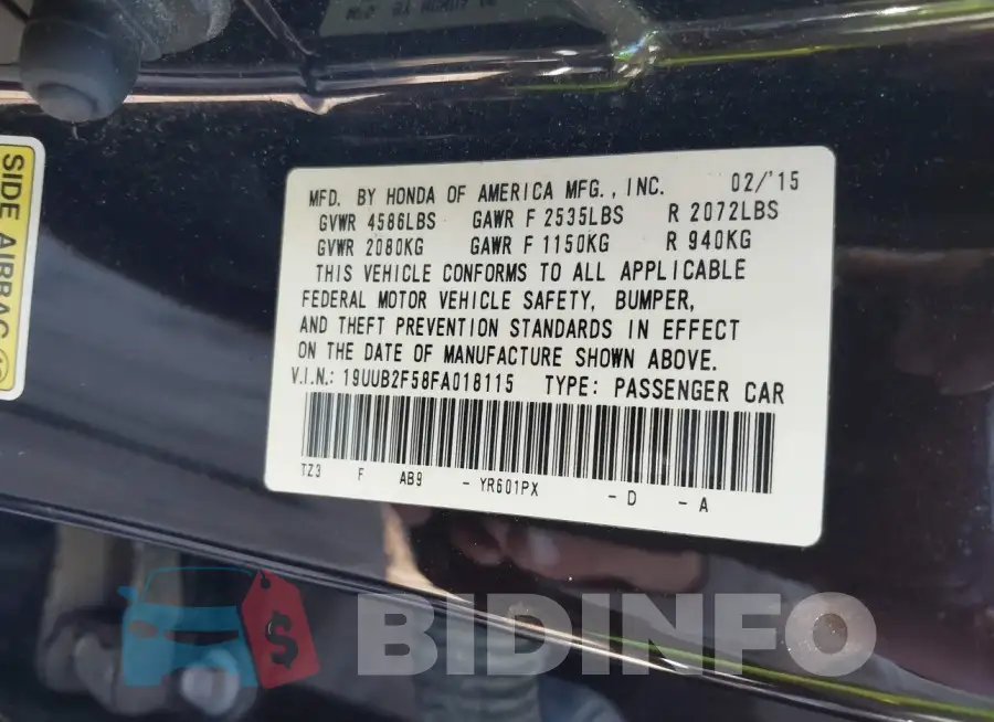 19UUB2F58FA018115 Photo# 9