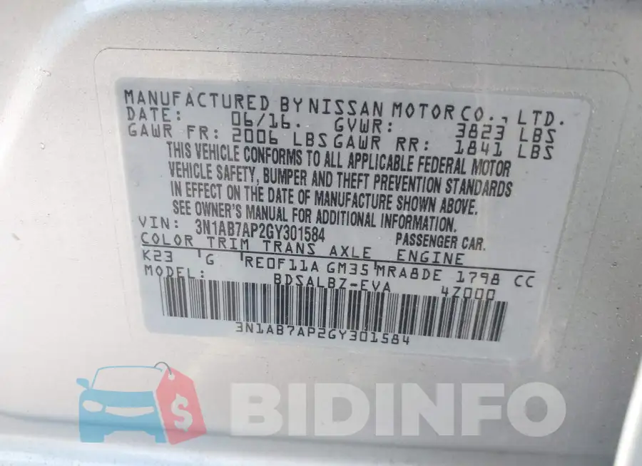 3N1AB7AP2GY301584 Photo# 9