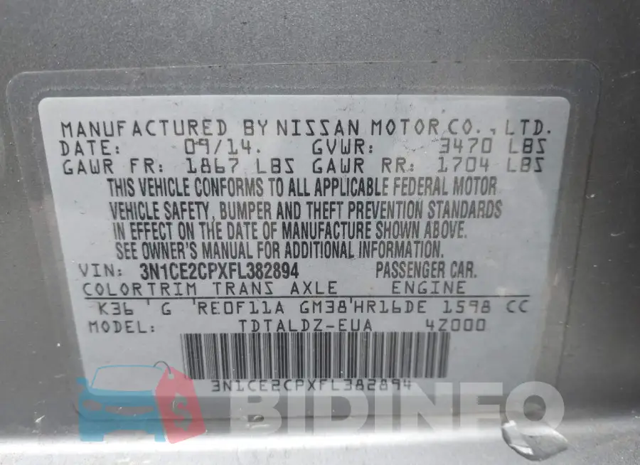 3N1CE2CPXFL382894 Photo# 9