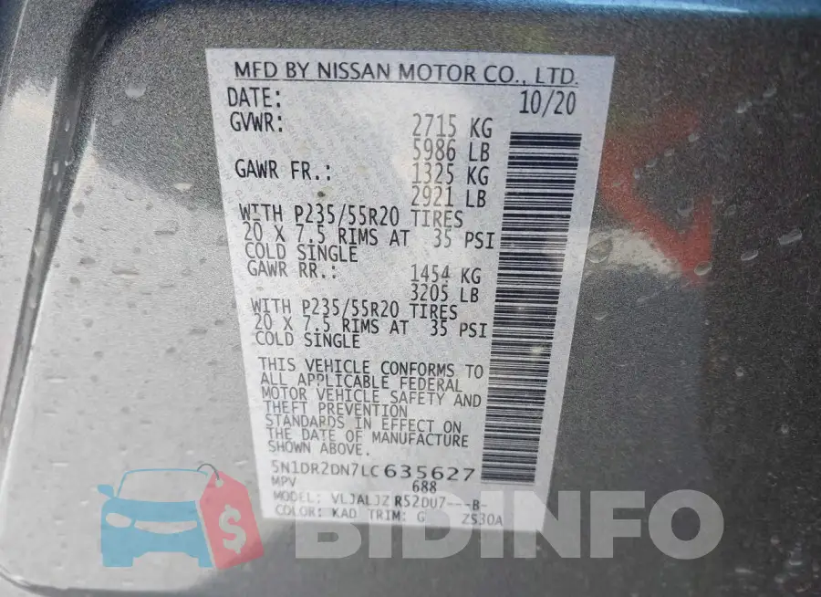 5N1DR2DN7LC635627 Photo# 9