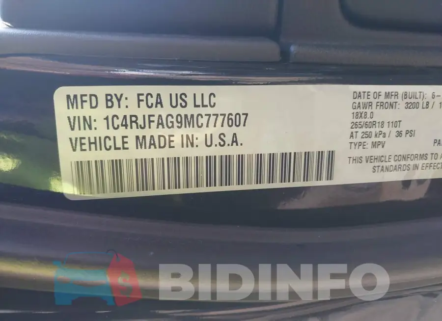 1C4RJFAG9MC777607 Photo# 9