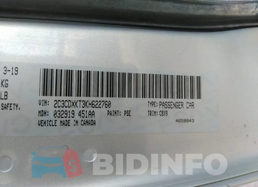 2C3CDXKT3KH622760 Photo# 9