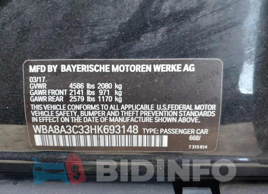 WBA8A3C33HK693148 Photo# 9