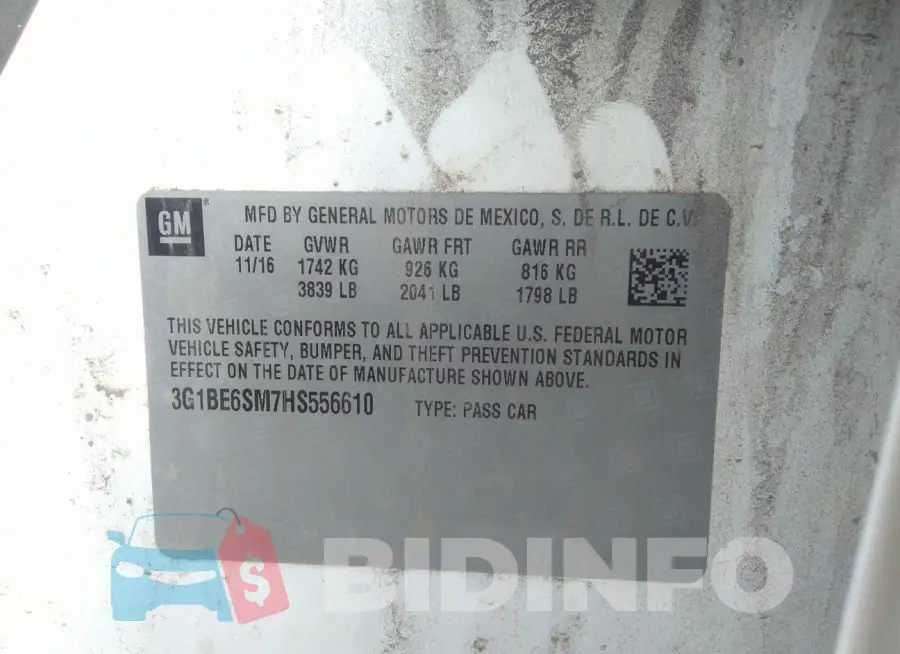 3G1BE6SM7HS556610 Photo# 9