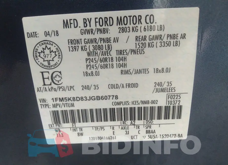 1FM5K8D83JGB60778 Photo# 9