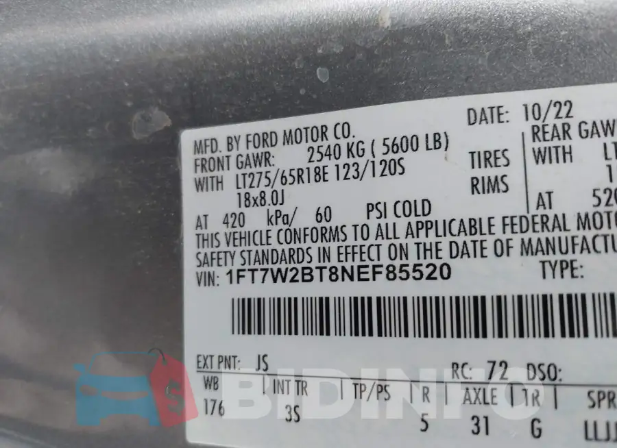 1FT7W2BT8NEF85520 Photo# 9