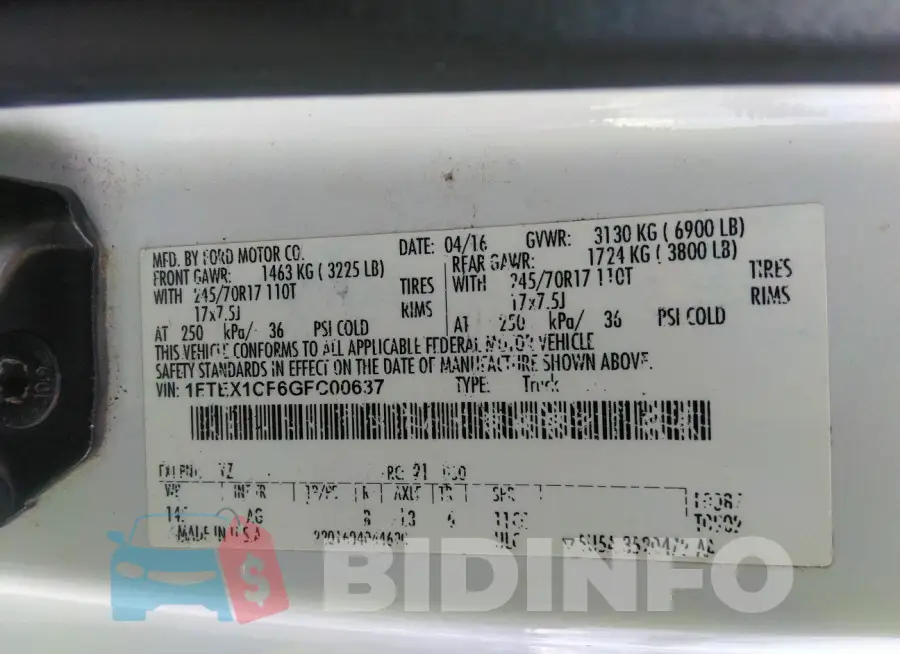 1FTEX1CF6GFC00637 Photo# 9
