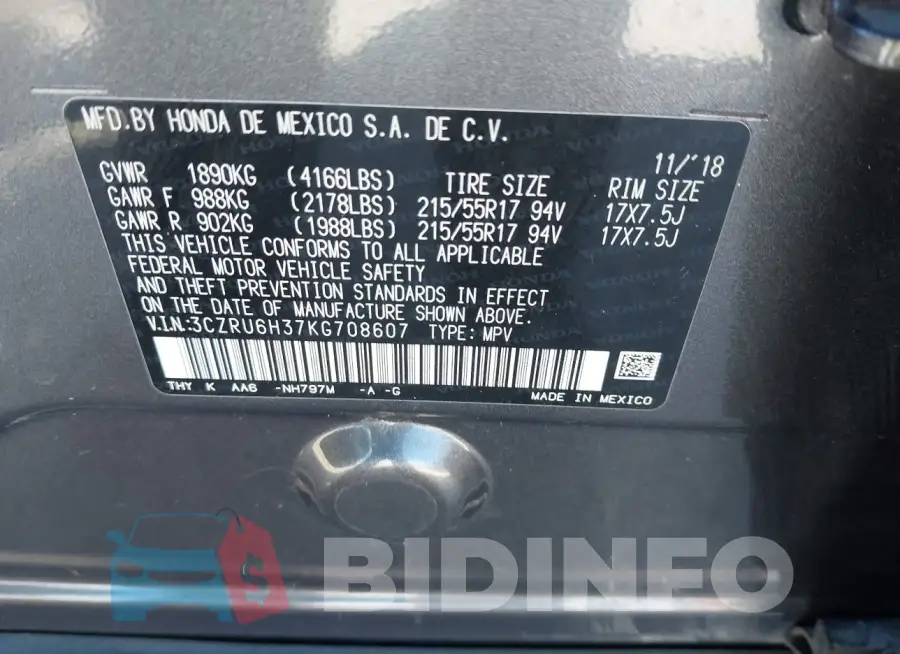 3CZRU6H37KG708607 Photo# 9