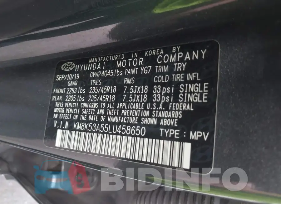 KM8K53A55LU458650 Photo# 9