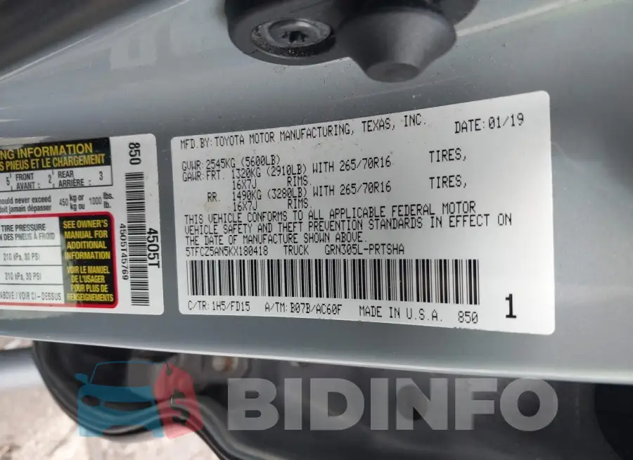 5TFCZ5AN5KX180418 Photo# 11