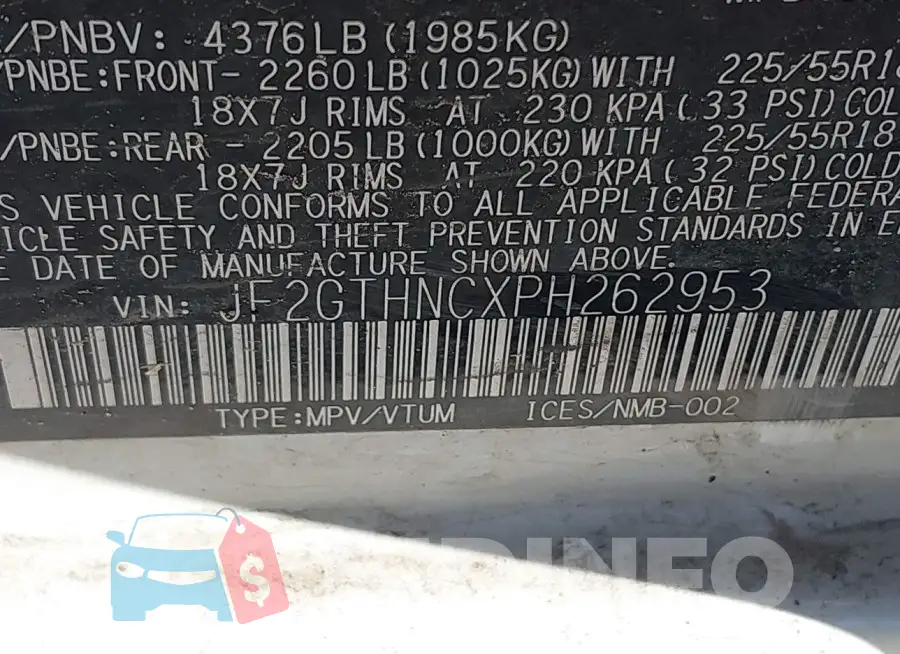 JF2GTHNCXPH262953 Photo# 9