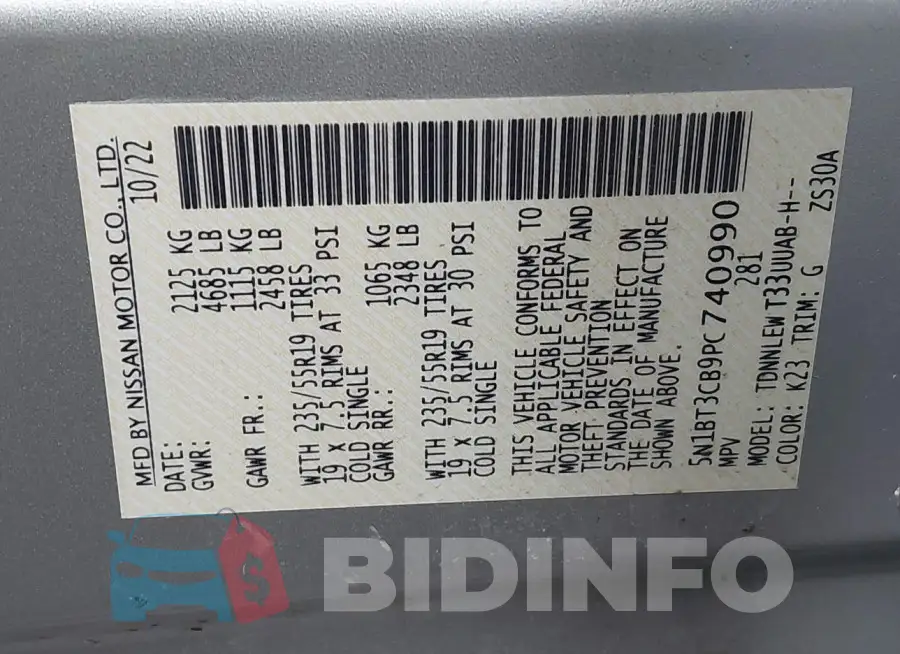 5N1BT3CB9PC740990 Photo# 9