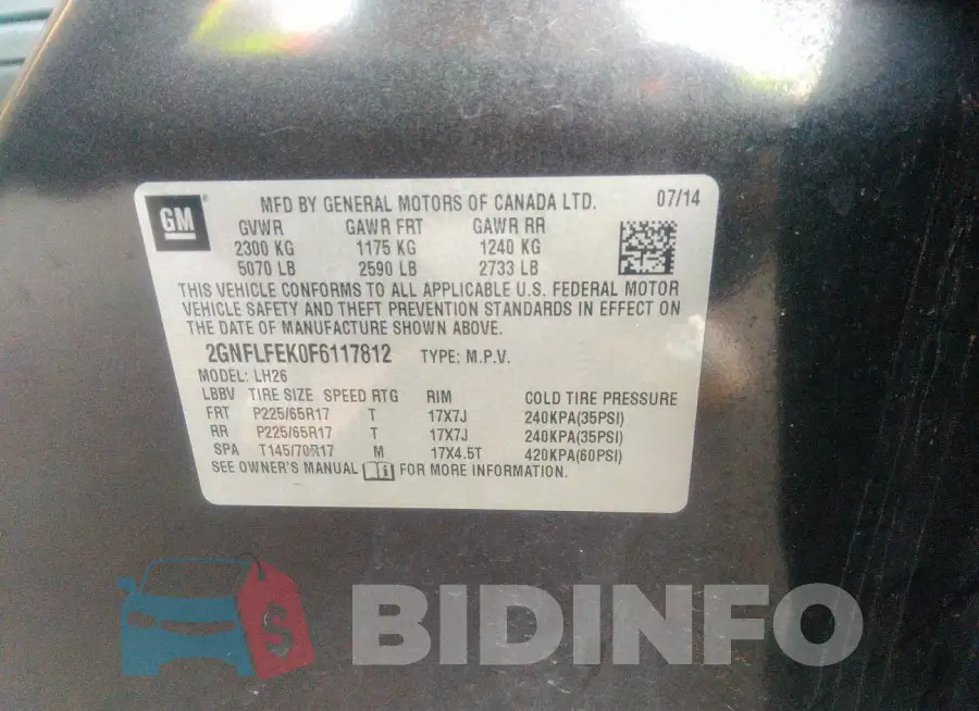 2GNFLFEK0F6117812 Photo# 9
