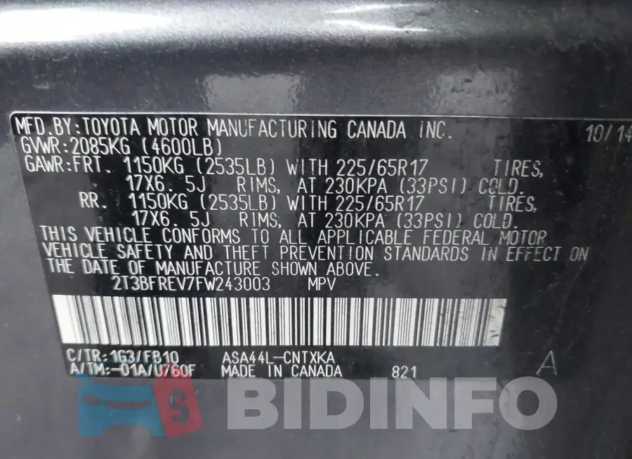2T3BFREV7FW243003 Photo# 9